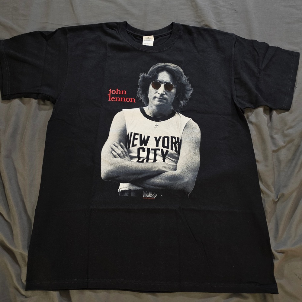 John Lennon NYC Imagine Dreamer Lyrics Double Sided Graphic Anvil T Shirt Mens L